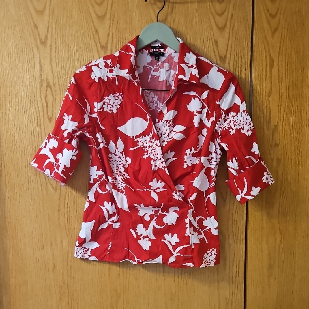 Talbots Red and White Patterned Top